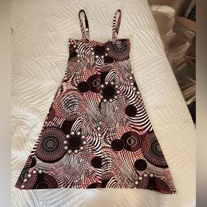 Black and Red Knee Length Geometric Women's Dress